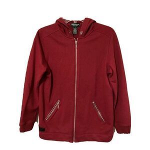 Vintage Lauren Jeans Co Ralph Lauren Red full‎ zip jacket Leather Trim Sz S